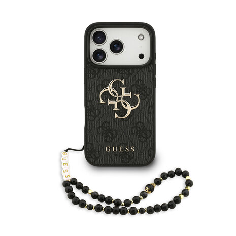 Guess Guess iPhone 17 Pro Back cover case - 4G With Pearl Strap - Big Metal Logo - Black
