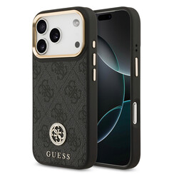 Guess iPhone 17 Pro/iPhone 18 Pro Handyhülle MagSafe 4G-Logo mit Strass Goldfarbener Rand - Schwarz