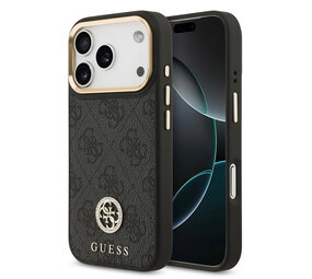 Guess Guess iPhone 17 Pro Back cover coque - MagSafe - 4G Strass Logo - Gold Edge - Noir