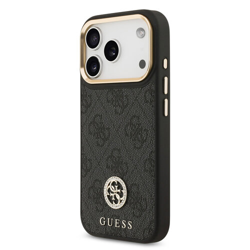 Guess Guess iPhone 17 Pro/iPhone 18 Pro Coque arrière MagSafe Logo 4G en strass Bord doré - Noir