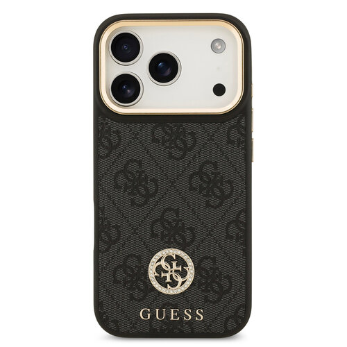 Guess Guess iPhone 17 Pro/iPhone 18 Pro Coque arrière MagSafe Logo 4G en strass Bord doré - Noir