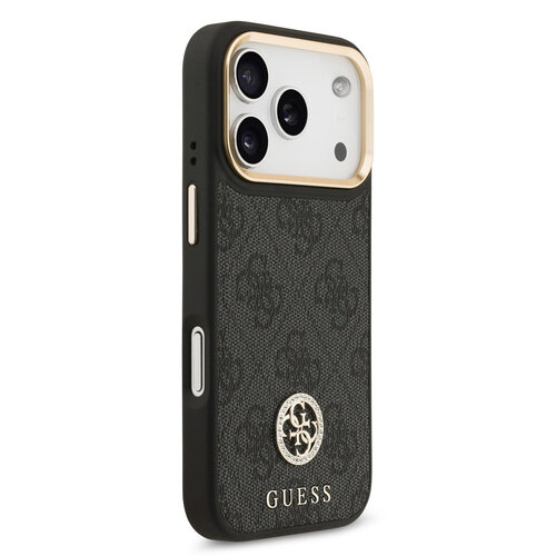 Guess Guess iPhone 17 Pro/iPhone 18 Pro Coque arrière MagSafe Logo 4G en strass Bord doré - Noir