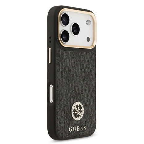 Guess Guess iPhone 17 Pro Back-Cover hul - MagSafe - 4G Strass Logo - Gold Edge - Schwarz