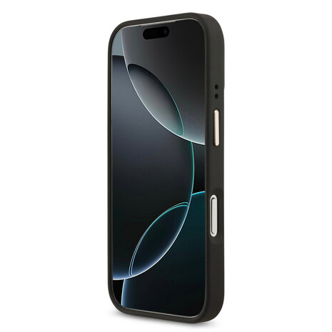 Guess Guess iPhone 17 Pro Back cover coque - MagSafe - 4G Strass Logo - Gold Edge - Noir