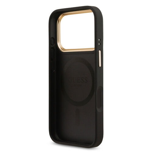 Guess Guess iPhone 17 Pro/iPhone 18 Pro Coque arrière MagSafe Logo 4G en strass Bord doré - Noir