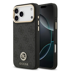 Guess iPhone 17 Pro Max/iPhone 18 Pro Max Coque - MagSafe - Logo 4G en strass - Bordure dorée - Marron