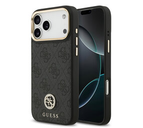 Guess Guess iPhone 17 Pro Max Back-Cover hul - MagSafe - 4G Strass Logo - Gold Edge - Schwarz