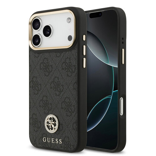 Guess Guess iPhone 17 Pro Max/iPhone 18 Pro Max Handyhülle MagSafe 4G-Logo mit Strass Goldfarbener Rand - Schwarz