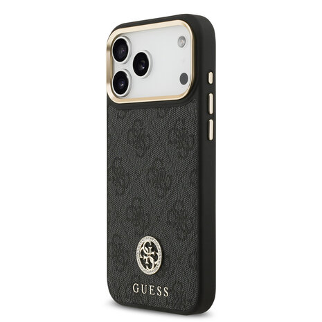 Guess Guess iPhone 17 Pro Max Back cover coque - MagSafe - 4G Strass Logo - Gold Edge - Noir