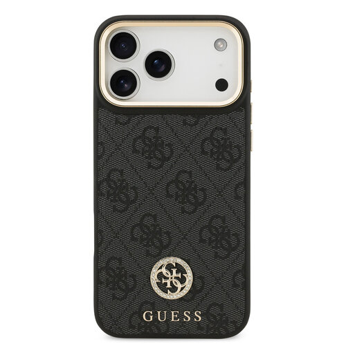Guess Guess iPhone 17 Pro Max/iPhone 18 Pro Max Handyhülle MagSafe 4G-Logo mit Strass Goldfarbener Rand - Schwarz