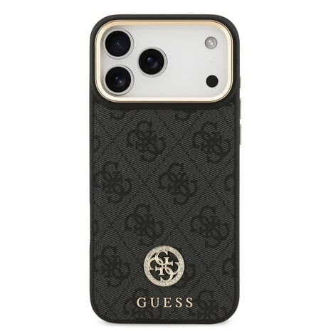 Guess Guess iPhone 17 Pro Max Backcover hoesje - MagSafe - 4G Strass Logo - Gold Edge - Zwart