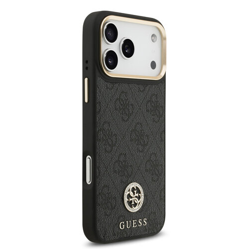 Guess Guess iPhone 17 Pro Max/iPhone 18 Pro Max Handyhülle MagSafe 4G-Logo mit Strass Goldfarbener Rand - Schwarz