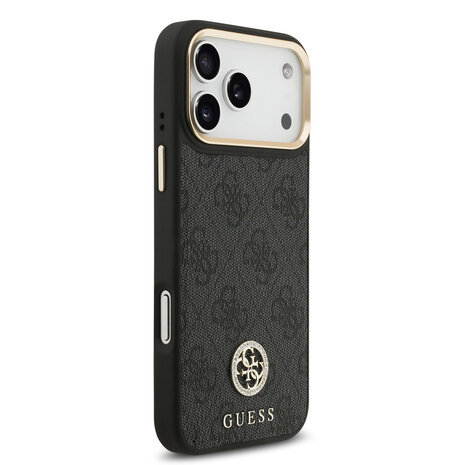 Guess Guess iPhone 17 Pro Max Backcover hoesje - MagSafe - 4G Strass Logo - Gold Edge - Zwart