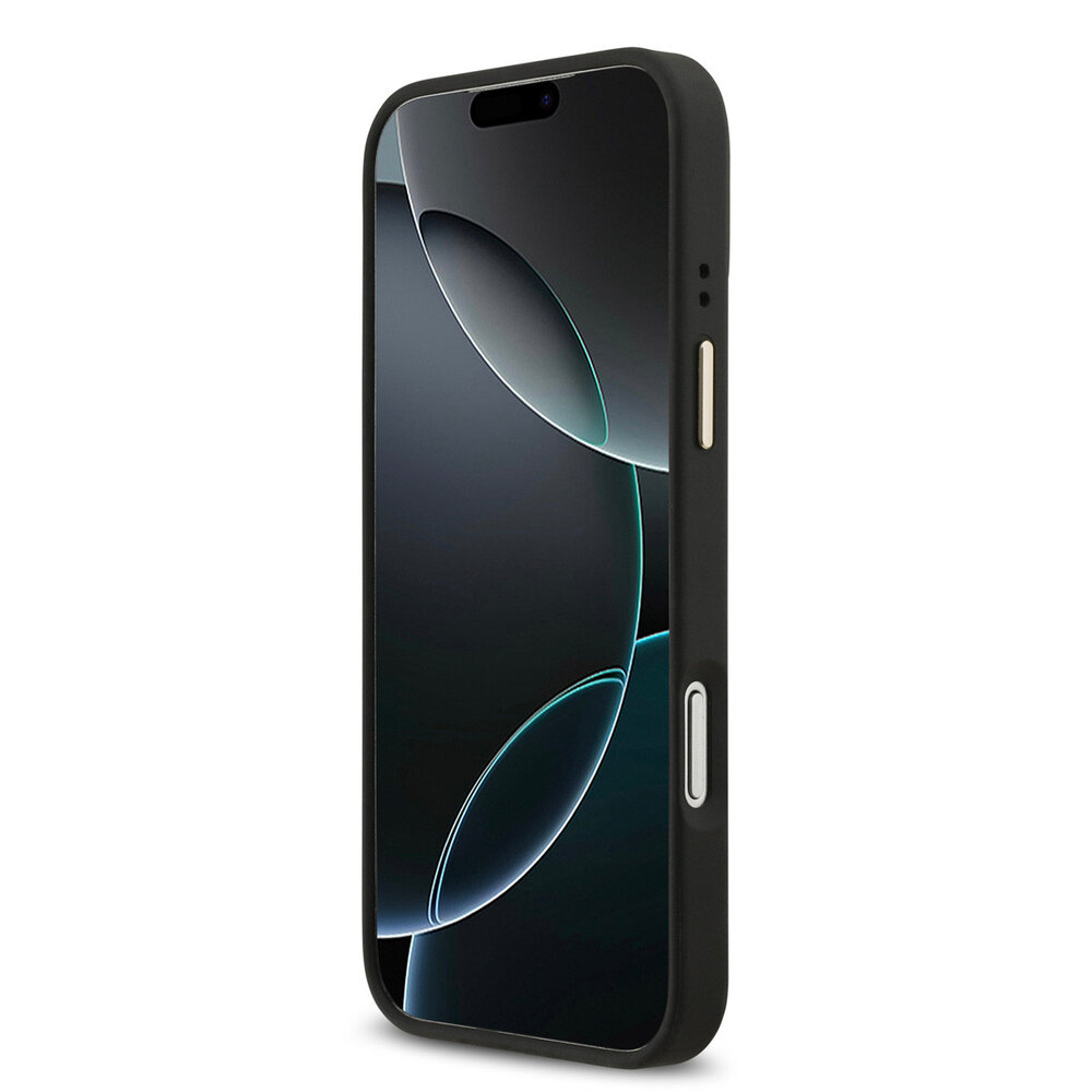 Guess Guess iPhone 17 Pro Max Back cover coque - MagSafe - 4G Strass Logo - Gold Edge - Noir