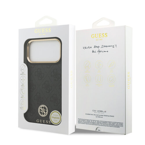 Guess Guess iPhone 17 Pro Max/iPhone 18 Pro Max Handyhülle MagSafe 4G-Logo mit Strass Goldfarbener Rand - Schwarz