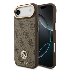 Guess iPhone 17 Air Backcover hoesje - MagSafe - 4G Strass Logo - Gold Edge - Bruin