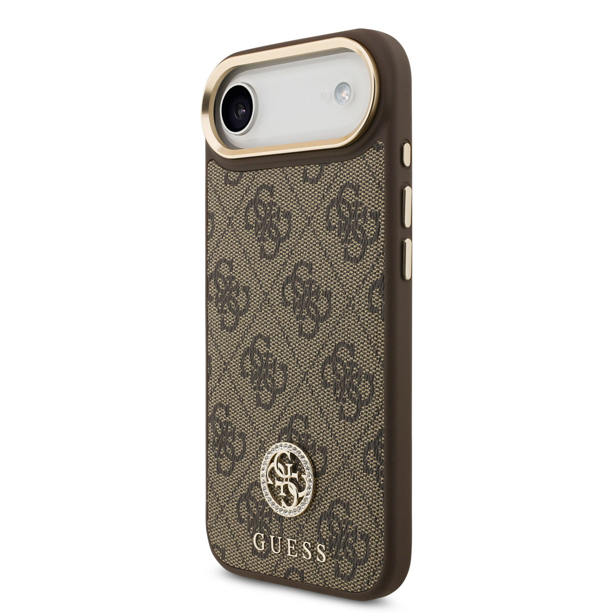 Guess Guess iPhone 17 Air Backcover hoesje - MagSafe - 4G Strass Logo - Gold Edge - Bruin, foto 2 van 6