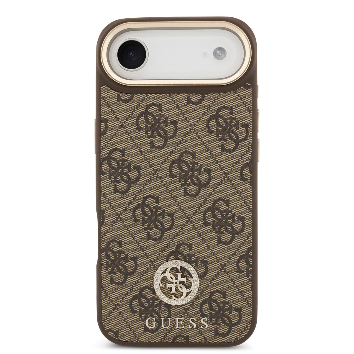 Guess Guess iPhone 17 Air Backcover hoesje - MagSafe - 4G Strass Logo - Gold Edge - Bruin, foto 3 van 6