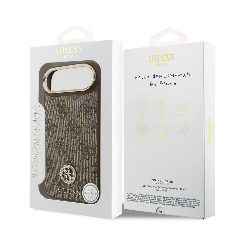 Guess Guess iPhone 17 Air Back cover coque - MagSafe - 4G Strass Logo - Marron