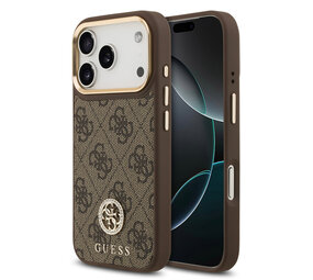Guess Guess iPhone 17 Pro Back cover case - MagSafe - 4G Strass Logo - Gold Edge - Brown