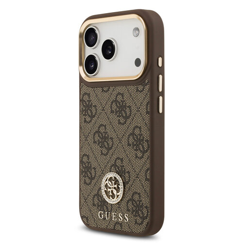 Guess Guess iPhone 17 Pro/iPhone 18 Pro Coque arrière MagSafe Logo 4G en strass Bord doré - Marron