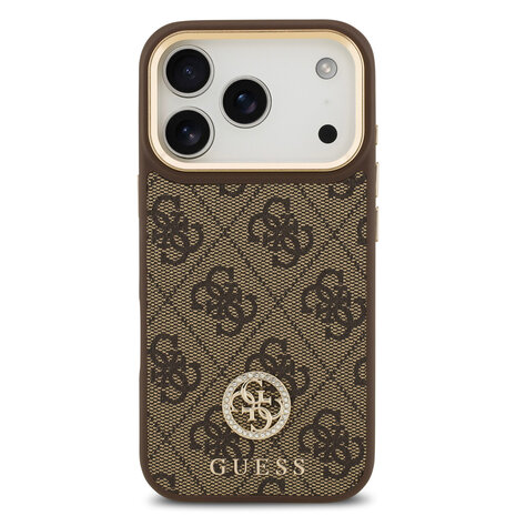 Guess Guess iPhone 17 Pro Back cover coque - MagSafe - 4G Strass Logo - Gold Edge - Marron