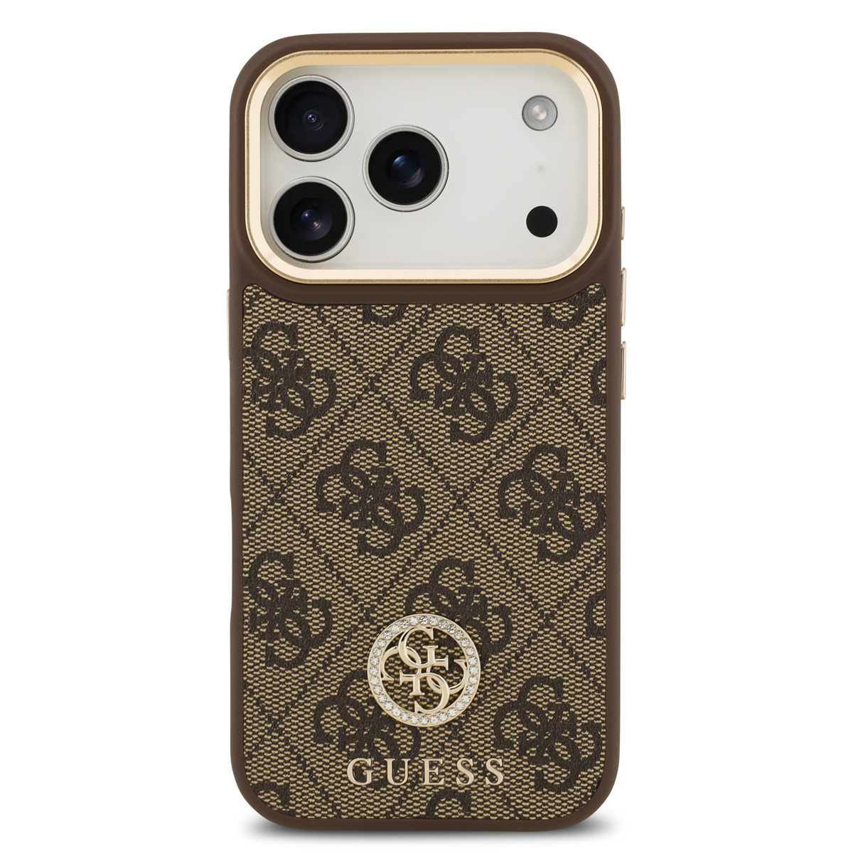 Guess Guess iPhone 17 Pro Backcover hoesje - MagSafe - 4G Strass Logo - Gold Edge - Bruin, foto 3 van 6