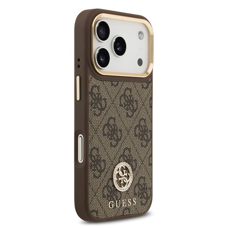 Guess Guess iPhone 17 Pro Back cover coque - MagSafe - 4G Strass Logo - Gold Edge - Marron