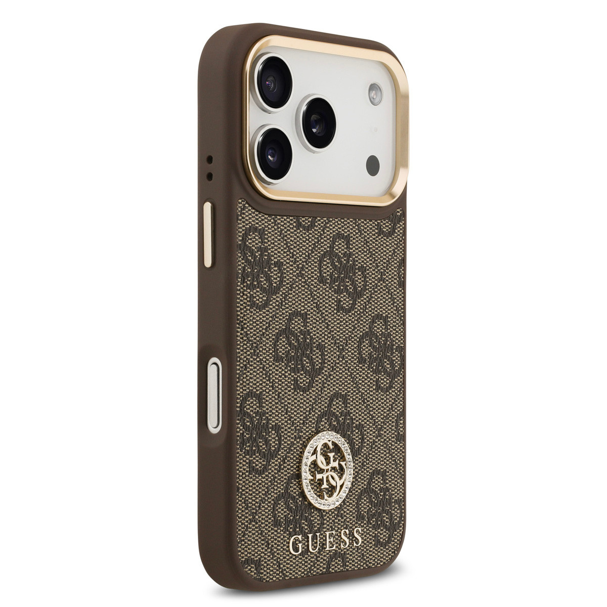 Guess Guess iPhone 17 Pro Backcover hoesje - MagSafe - 4G Strass Logo - Gold Edge - Bruin, foto 4 van 6