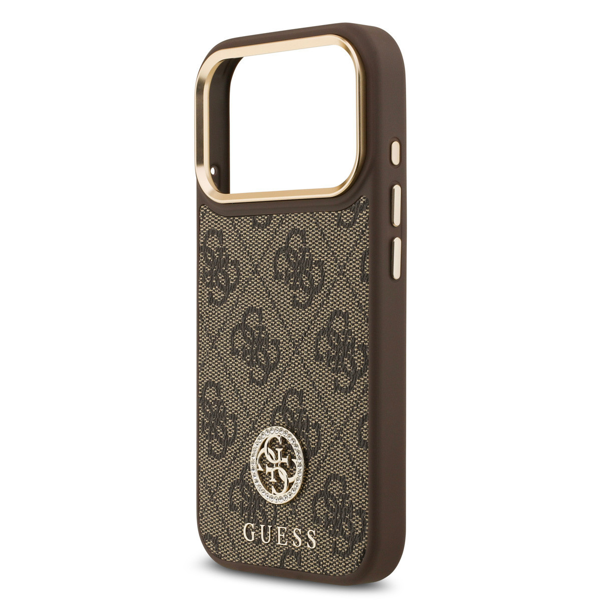 Guess Guess iPhone 17 Pro Backcover hoesje - MagSafe - 4G Strass Logo - Gold Edge - Bruin, foto 5 van 6