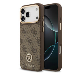 Guess Guess iPhone 17 Pro Max Back cover case - MagSafe - 4G Strass Logo - Gold Edge - Brown