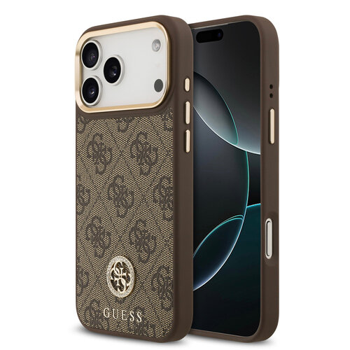 Guess Guess iPhone 17 Pro Max/iPhone 18 Pro Max Handyhülle MagSafe 4G-Logo mit Strass Goldfarbener Rand - Braun