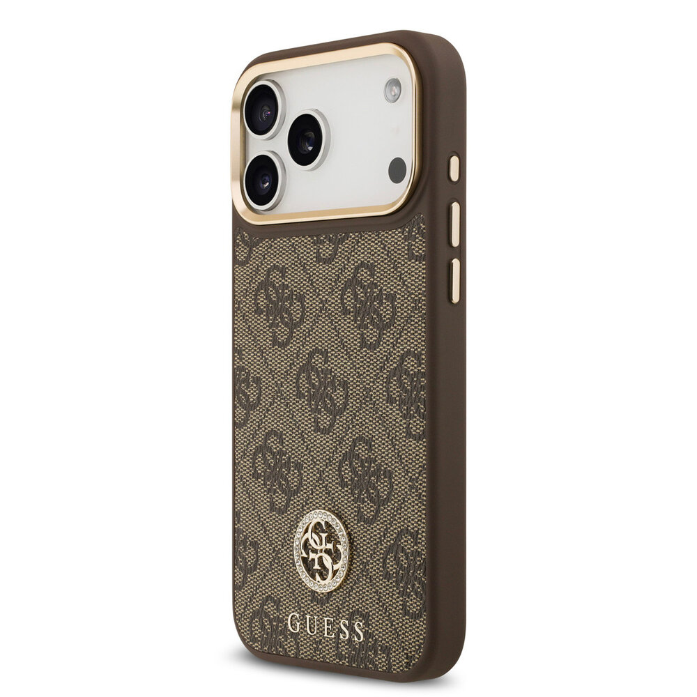 Guess Guess iPhone 17 Pro Max Back cover case - MagSafe - 4G Strass Logo - Gold Edge - Brown