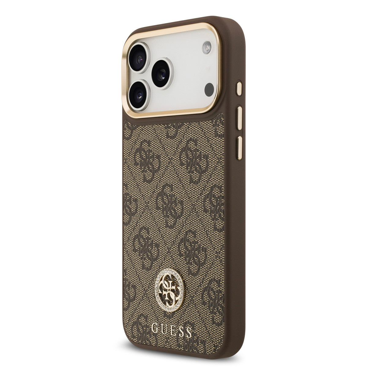 Guess Guess iPhone 17 Pro Max Backcover hoesje - MagSafe - 4G Strass Logo - Gold Edge - Bruin, foto 2 van 6