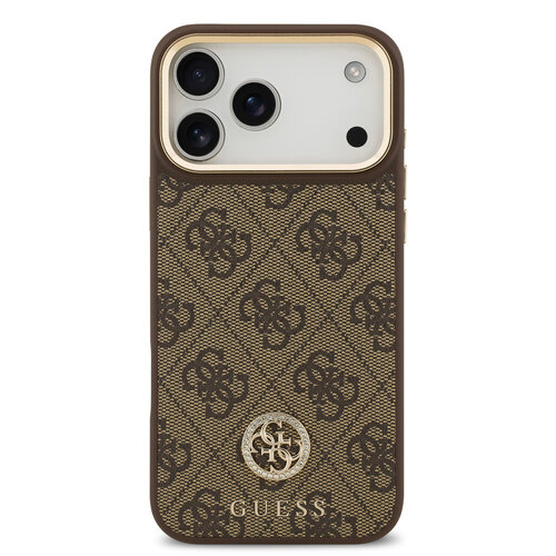 Guess Guess iPhone 17 Pro Max/iPhone 18 Pro Max Handyhülle MagSafe 4G-Logo mit Strass Goldfarbener Rand - Braun
