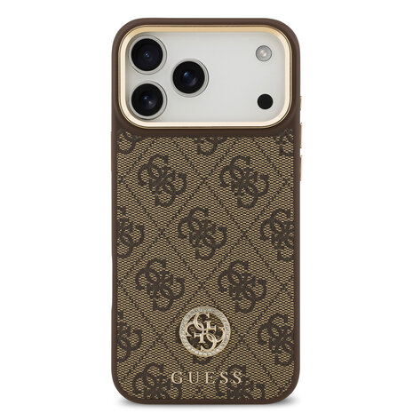 Guess Guess iPhone 17 Pro Max Backcover hoesje - MagSafe - 4G Strass Logo - Gold Edge - Bruin