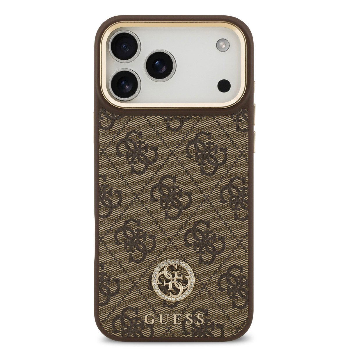 Guess Guess iPhone 17 Pro Max Backcover hoesje - MagSafe - 4G Strass Logo - Gold Edge - Bruin, foto 3 van 6
