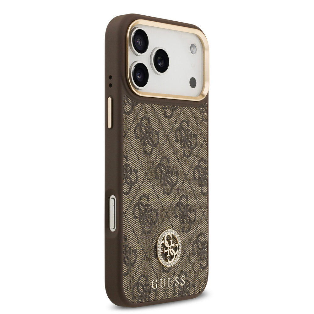 Guess Guess iPhone 17 Pro Max Back-Cover hul - MagSafe - 4G Strass Logo - Gold Edge - Braun