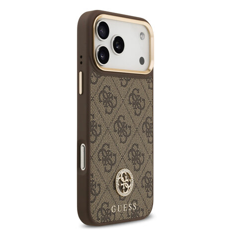 Guess Guess iPhone 17 Pro Max Back cover coque - MagSafe - 4G Strass Logo - Gold Edge - Marron