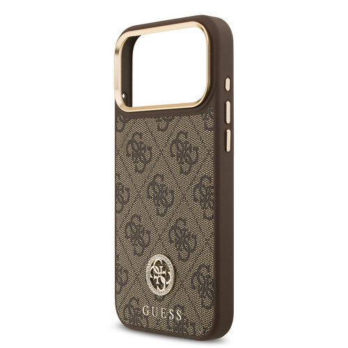 Guess Guess iPhone 17 Pro Max/iPhone 18 Pro Max Handyhülle MagSafe 4G-Logo mit Strass Goldfarbener Rand - Braun