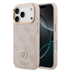 Guess iPhone 17 Pro Backcover hoesje - MagSafe - 4G Strass Logo - Gold Edge - Roze