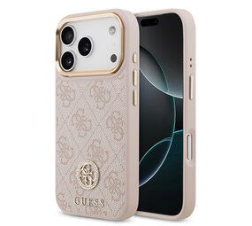 Guess Guess iPhone 17 Pro Back cover coque - MagSafe - 4G Strass Logo - Gold Edge - Rose