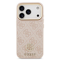 Guess Guess iPhone 17 Pro/iPhone 18 Pro Coque arrière MagSafe Logo 4G en strass Bord doré - Rose