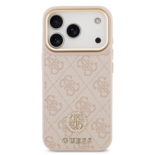 Guess Guess iPhone 17 Pro/iPhone 18 Pro Handyhülle MagSafe 4G-Logo mit Strass Goldfarbener Rand - Rosa