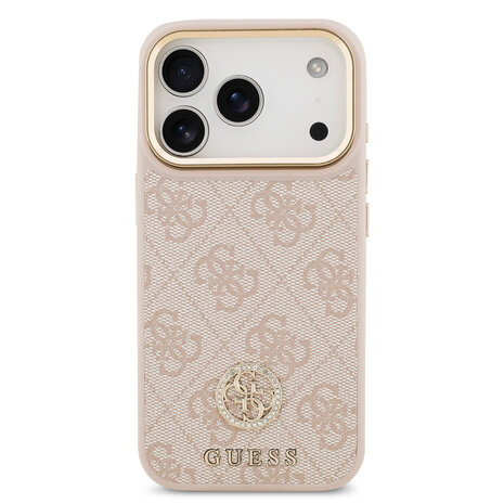 Guess Guess iPhone 17 Pro Back cover case - MagSafe - 4G Strass Logo - Gold Edge - Pink