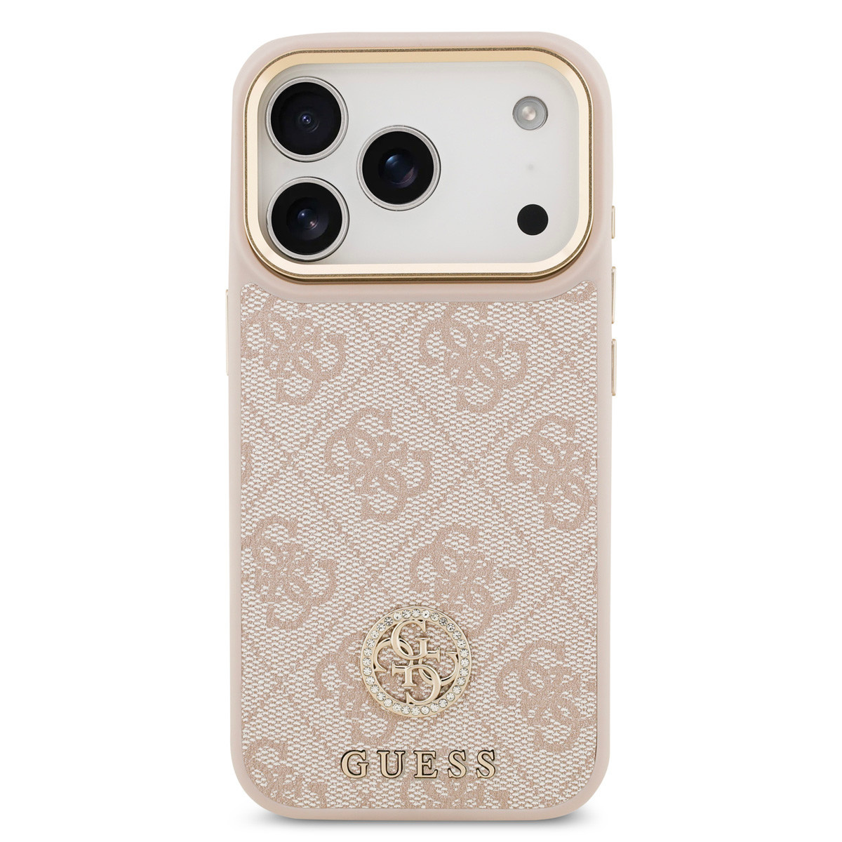 Guess Guess iPhone 17 Pro Backcover hoesje - MagSafe - 4G Strass Logo - Gold Edge - Roze, foto 3 van 6