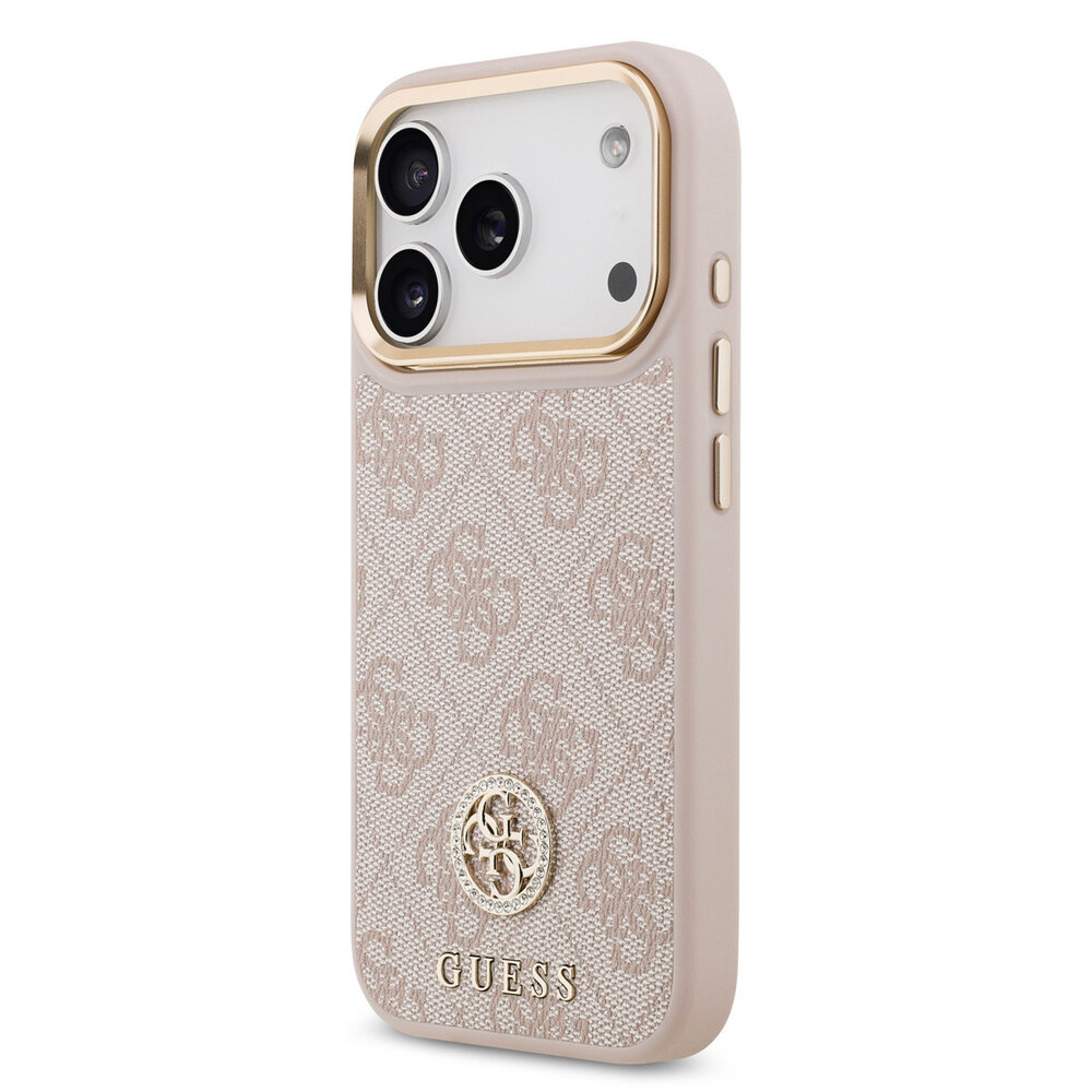 Guess Guess iPhone 17 Pro Back-Cover hul - MagSafe - 4G Strass Logo - Gold Edge - Rosa