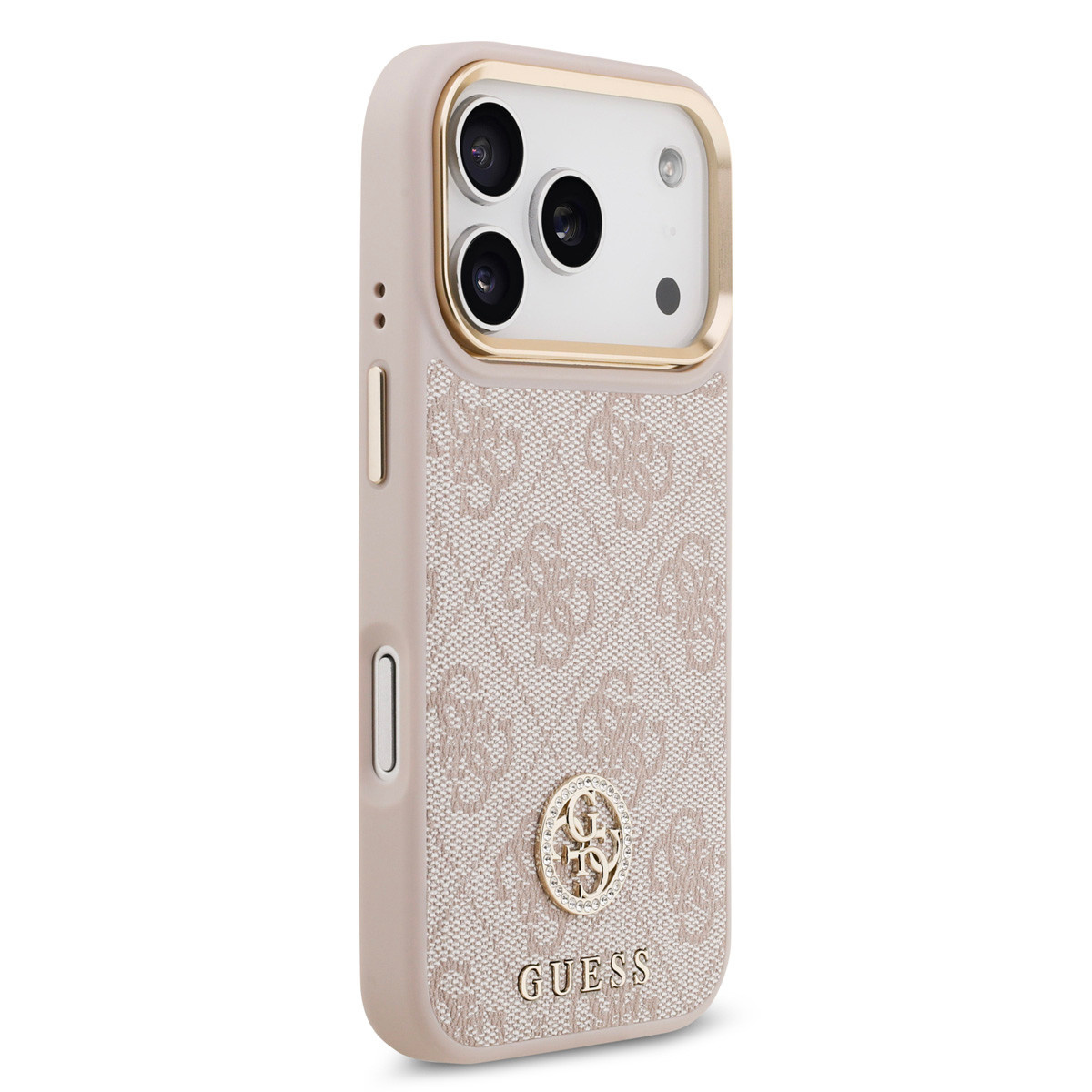 Guess Guess iPhone 17 Pro Backcover hoesje - MagSafe - 4G Strass Logo - Gold Edge - Roze, foto 4 van 6