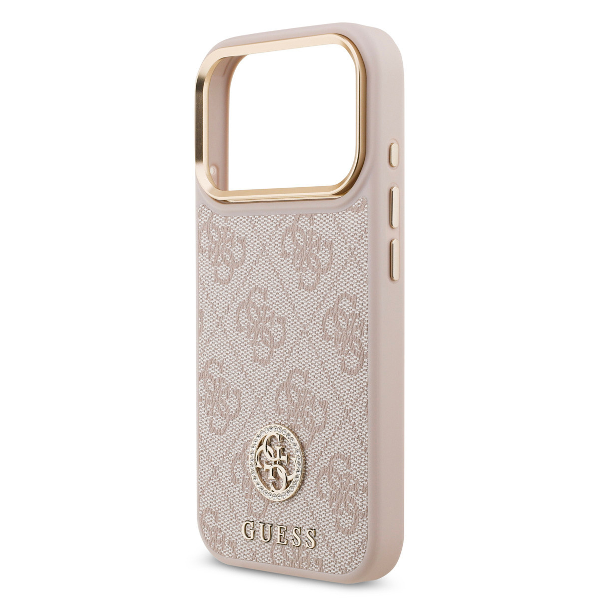 Guess Guess iPhone 17 Pro Backcover hoesje - MagSafe - 4G Strass Logo - Gold Edge - Roze, foto 5 van 6