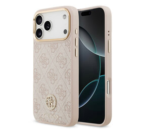 Guess Guess iPhone 17 Pro Max Back cover coque - MagSafe - 4G Strass Logo - Gold Edge - Rose